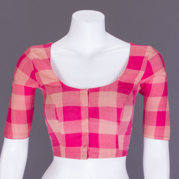 Pink Checked Andhra Cotton Blouse 10070815