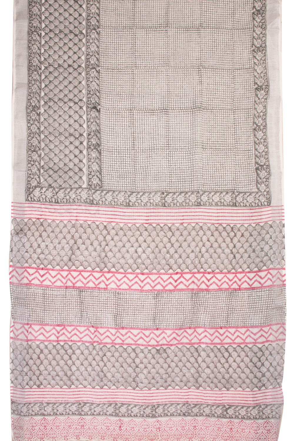 Grey Hand Block Printed linen saree