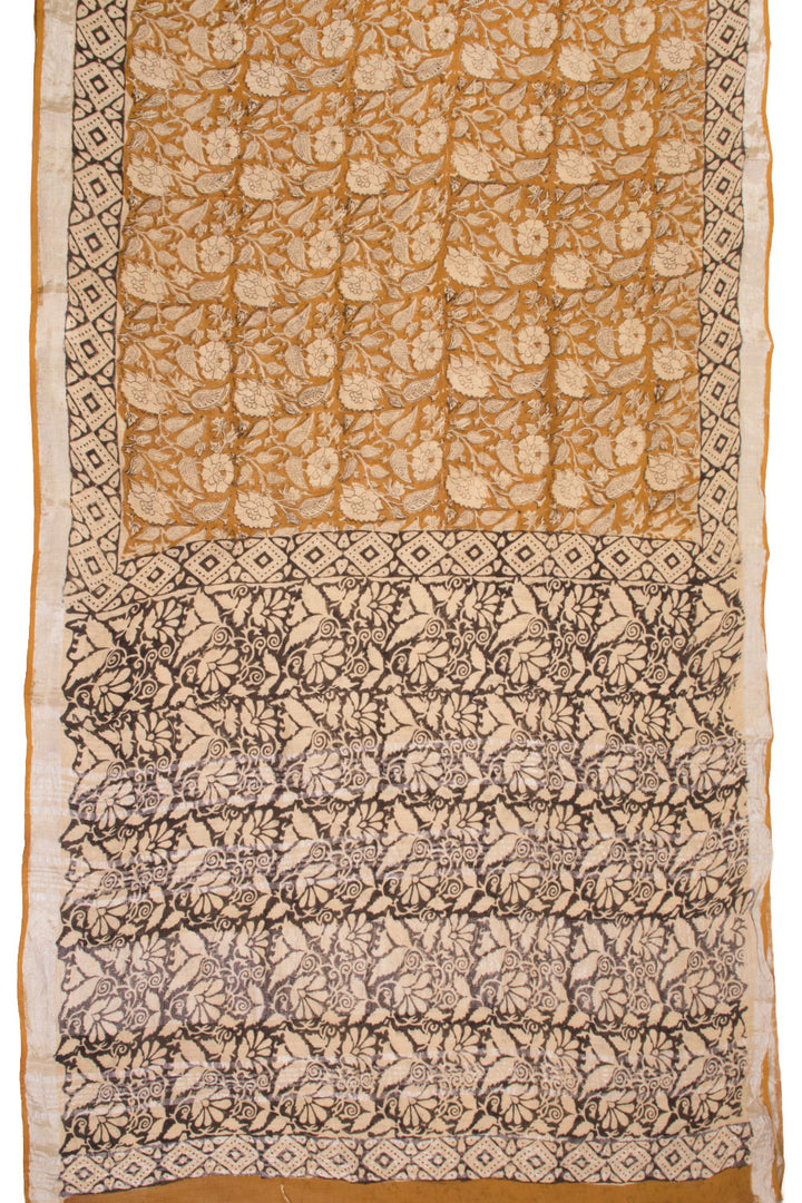 Yellow Hand Block Printed linen saree