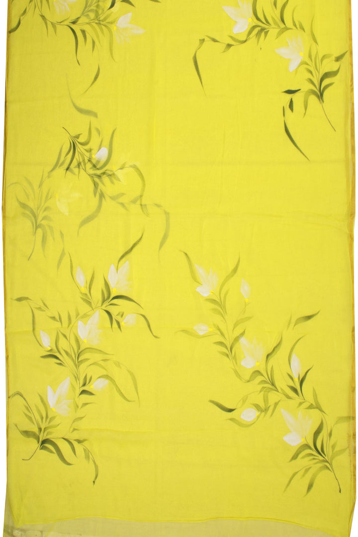 Yellow Hand Painted Chiffon Saree 10070957