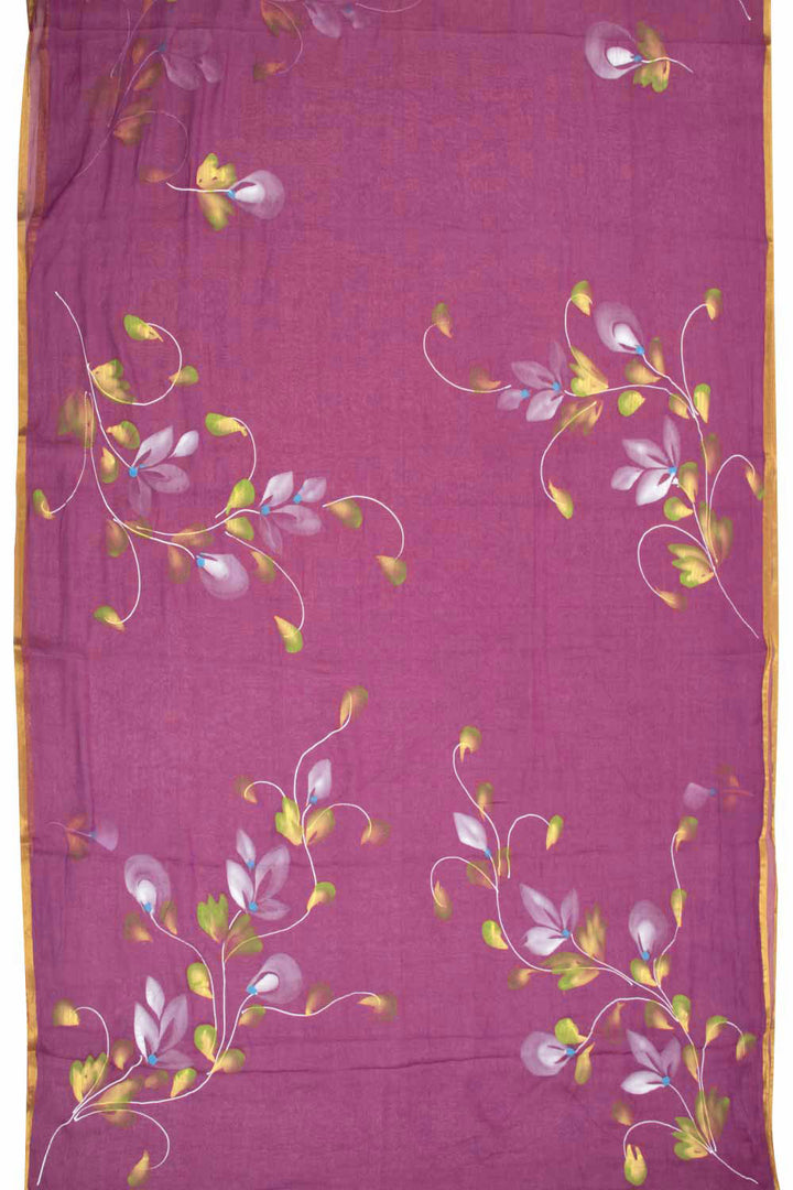 Purple Hand Painted Chiffon Saree