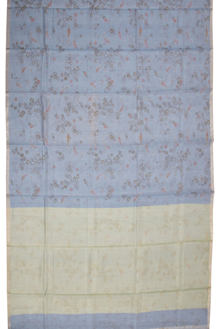 Powder Blue Handloom Chanderi Silk Cotton Saree