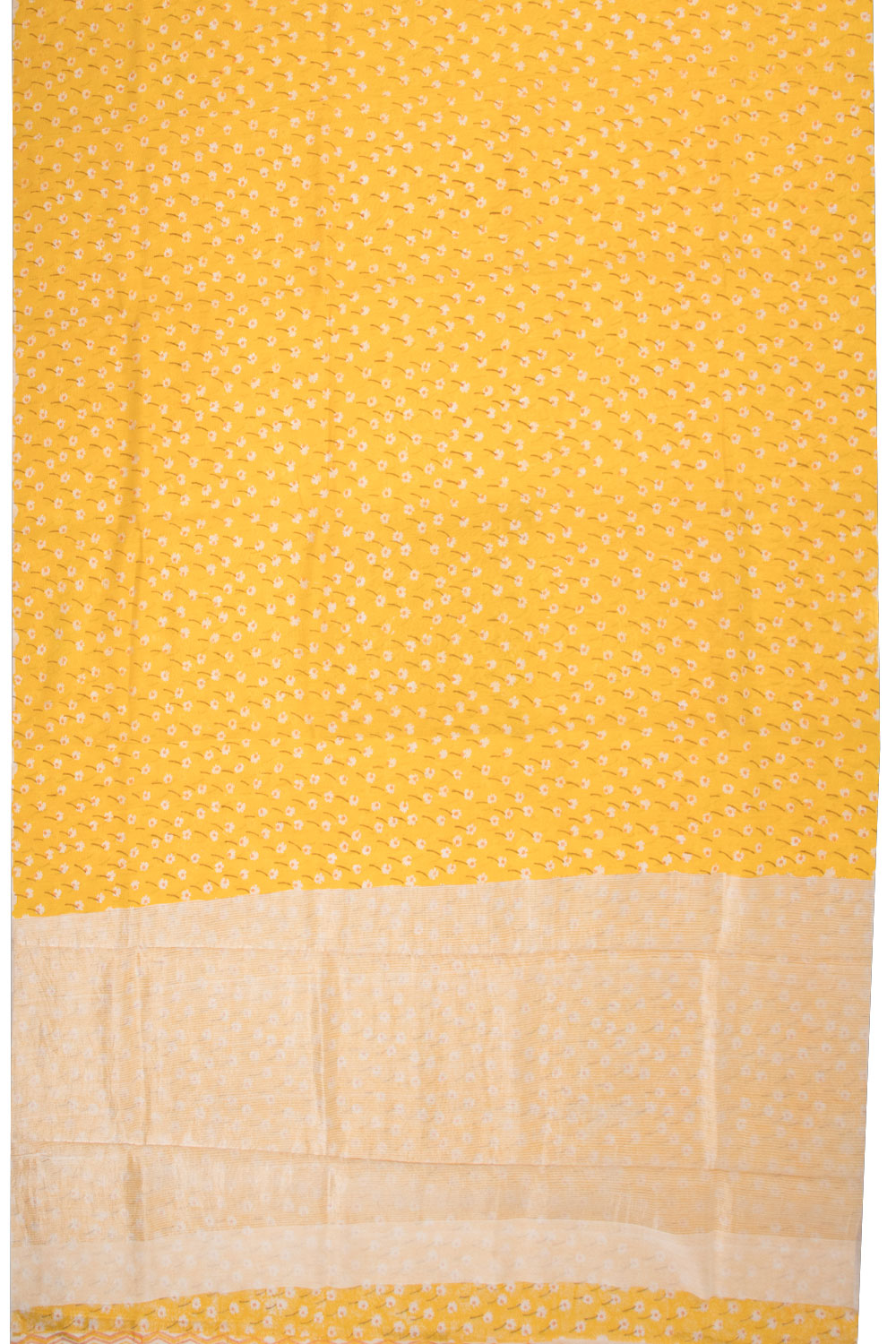 Yellow Handloom Printed Chanderi Silk Cotton Saree