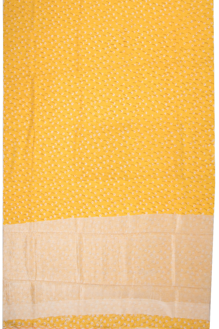 Yellow Handloom Printed Chanderi Silk Cotton Saree