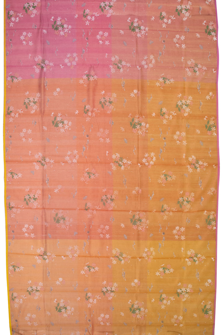  Yellow Handloom Printed Chanderi Silk Cotton Saree