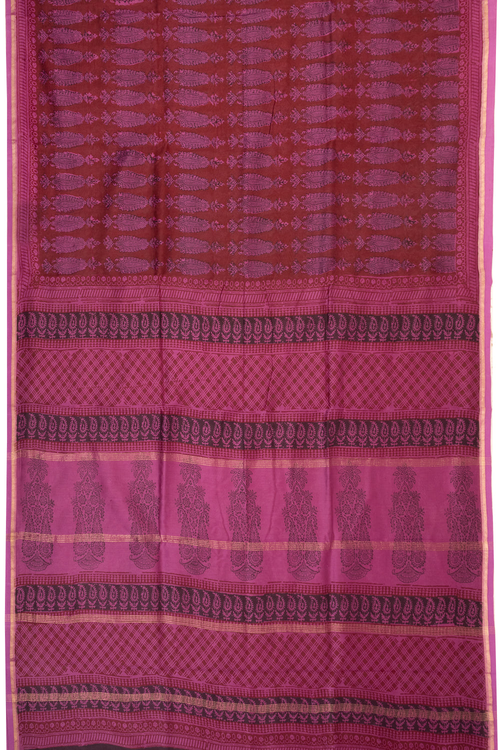 Raspberry Brown Bagh Printed Silk Cotton Saree 10071006 - Avishya