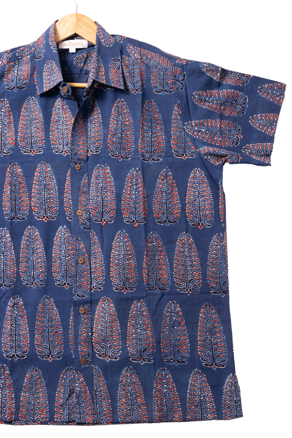 Blue Half Sleeve Ajrakh Printed Cotton Mens Shirt