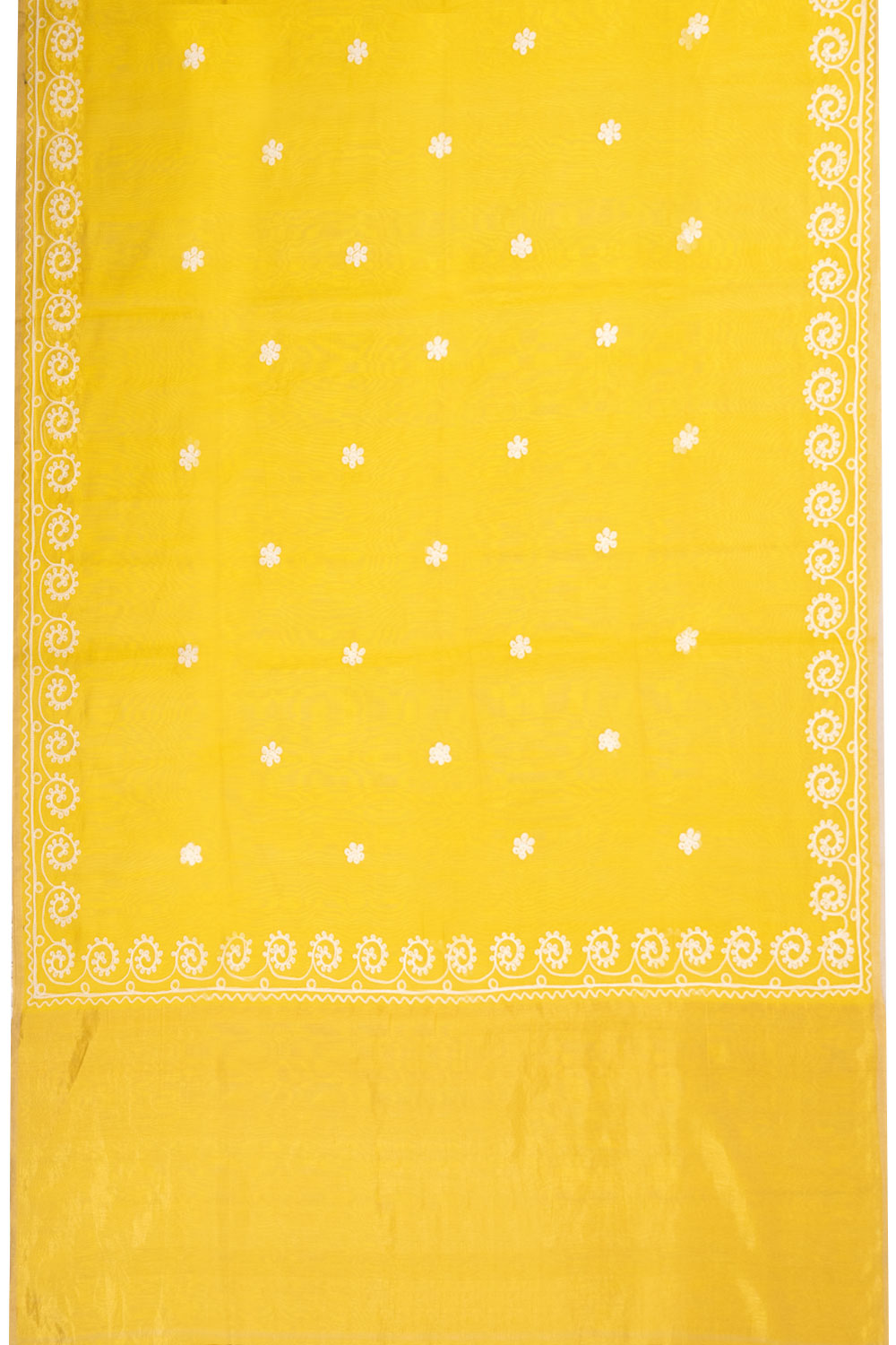 Yellow Embroidered  Chanderi Silk Cotton Saree with Tissue Pallu 