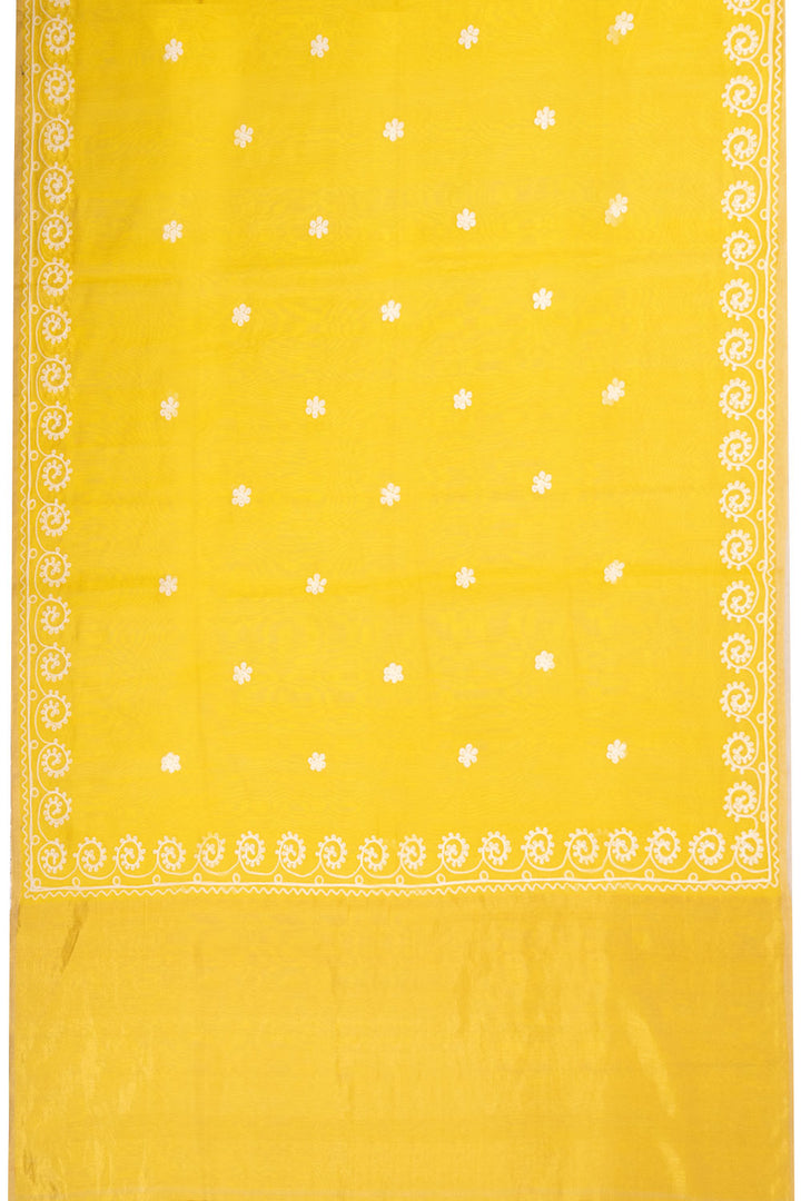 Yellow Embroidered  Chanderi Silk Cotton Saree with Tissue Pallu 