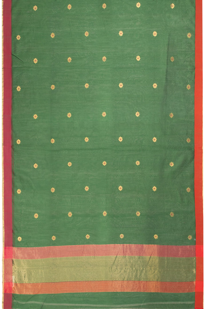 Green Chanderi Silk Cotton Saree With Ganga Jamuna Border