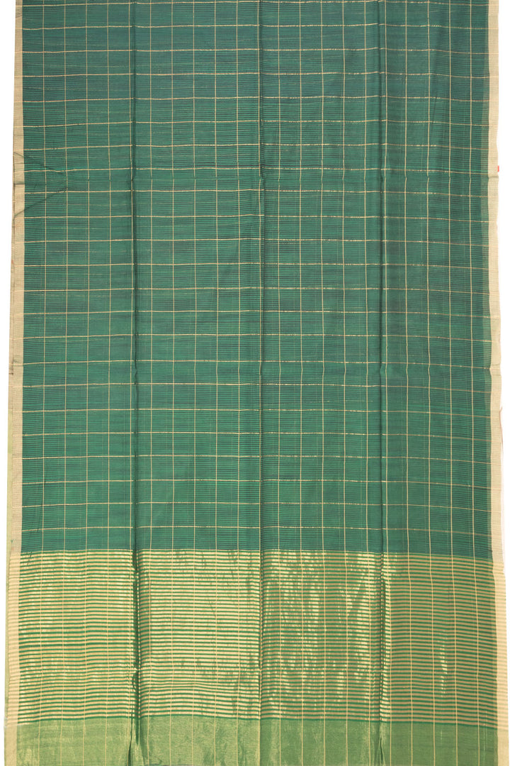 Green Handwoven Chanderi Silk Cotton Saree With Zari Checks 10071125