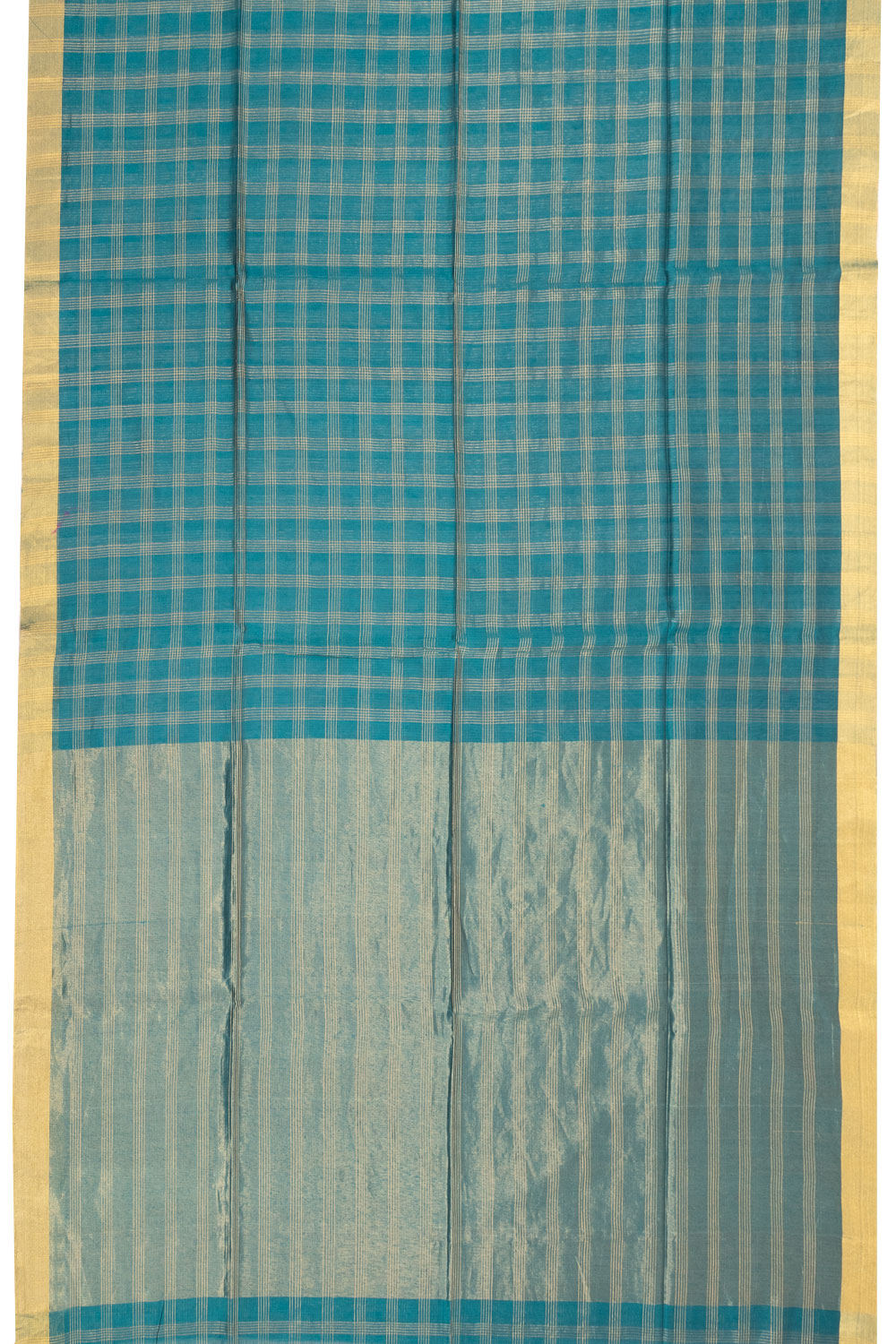 Blue Handwoven Chanderi Silk Cotton Saree With Zari Checks