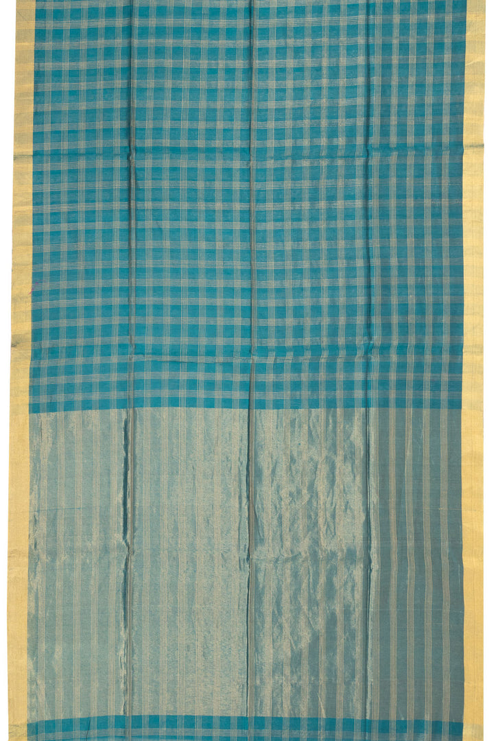 Blue Handwoven Chanderi Silk Cotton Saree With Zari Checks