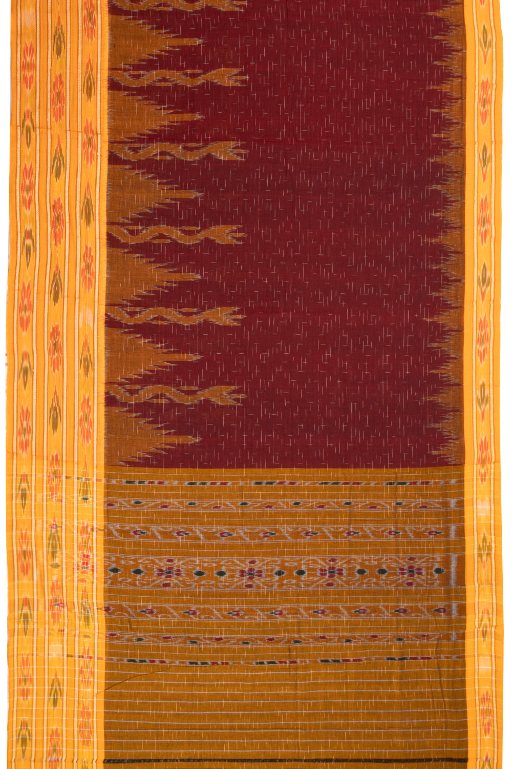 Maroon Sambalpur Odisha Ikat Cotton Saree Without Blouse 10071245