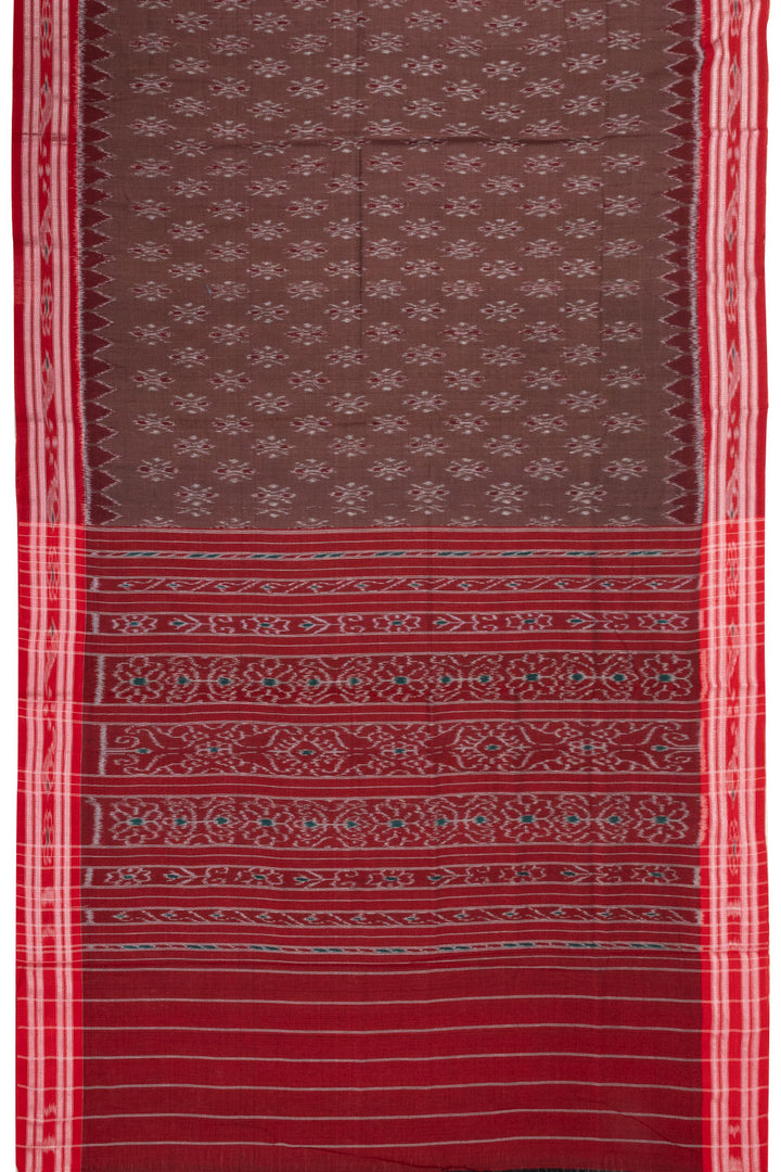 Brown Sambalpur Odisha Ikat Cotton Saree Without Blouse 10071247