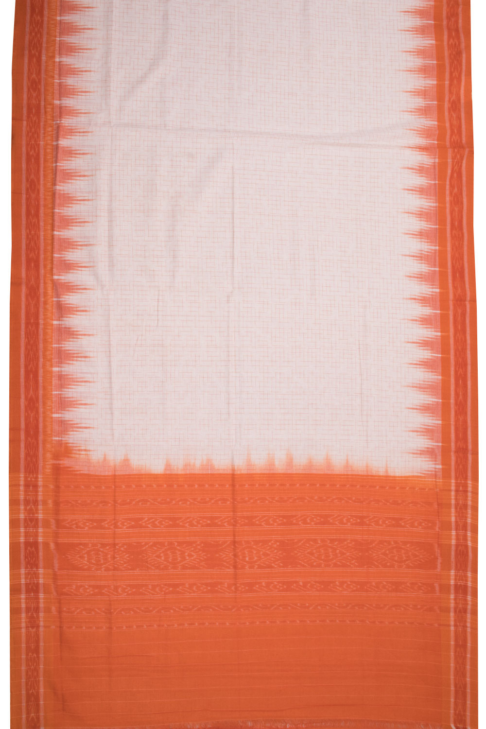 White Sambalpur Odisha Ikat Cotton Saree Without Blouse 10071251