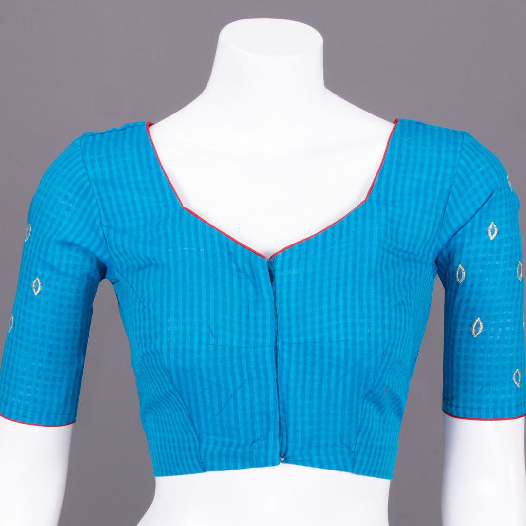 Blue Slub Cotton Embroidered Blouse