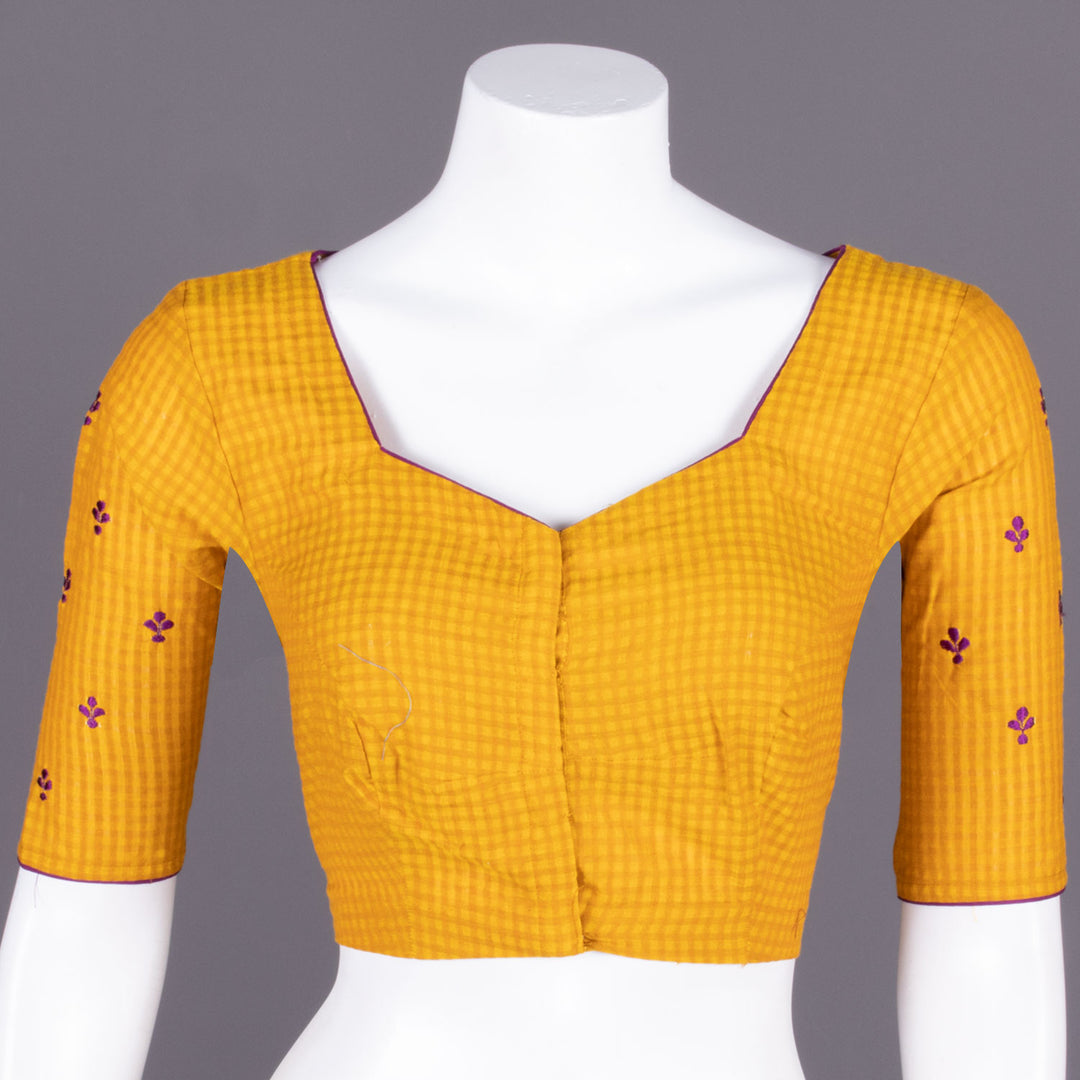 Yellow Slub Cotton Embroidered Blouse