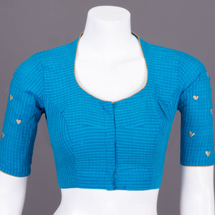 Blue Slub Cotton Embroidered Blouse