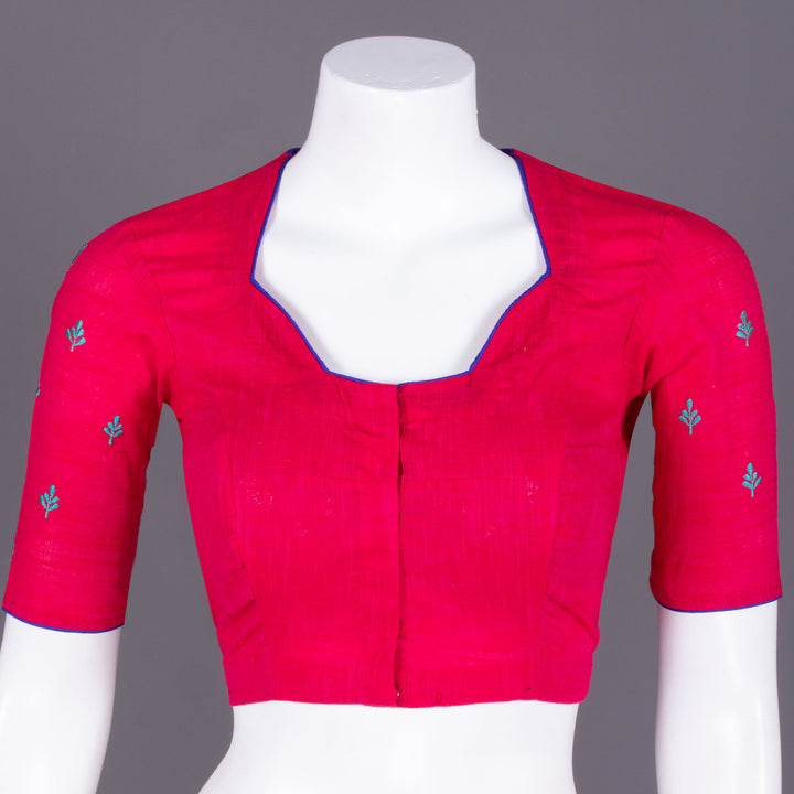 Pink Slub Cotton Embroidered Blouse