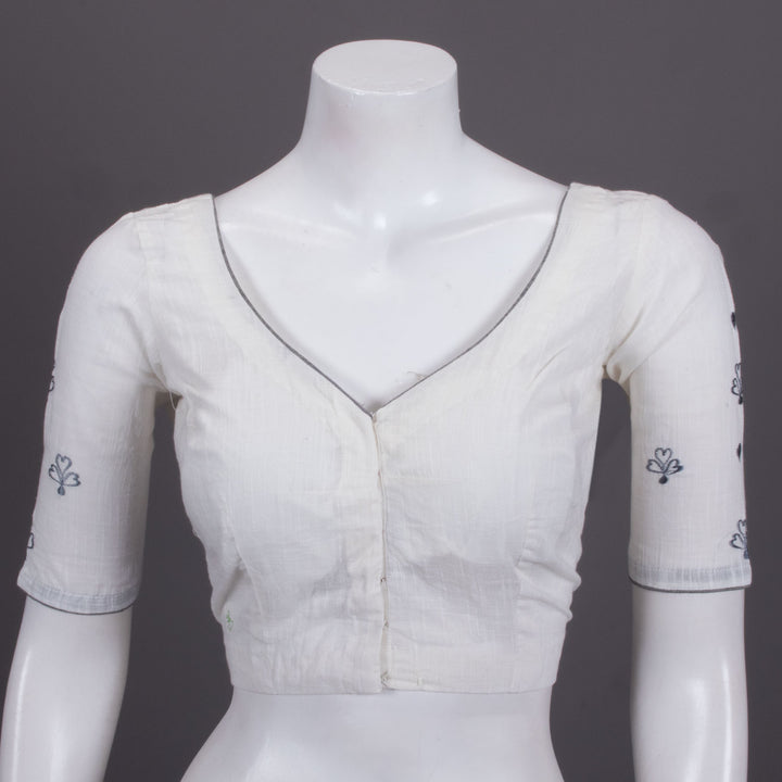 White Slub Cotton Embroidered Blouse