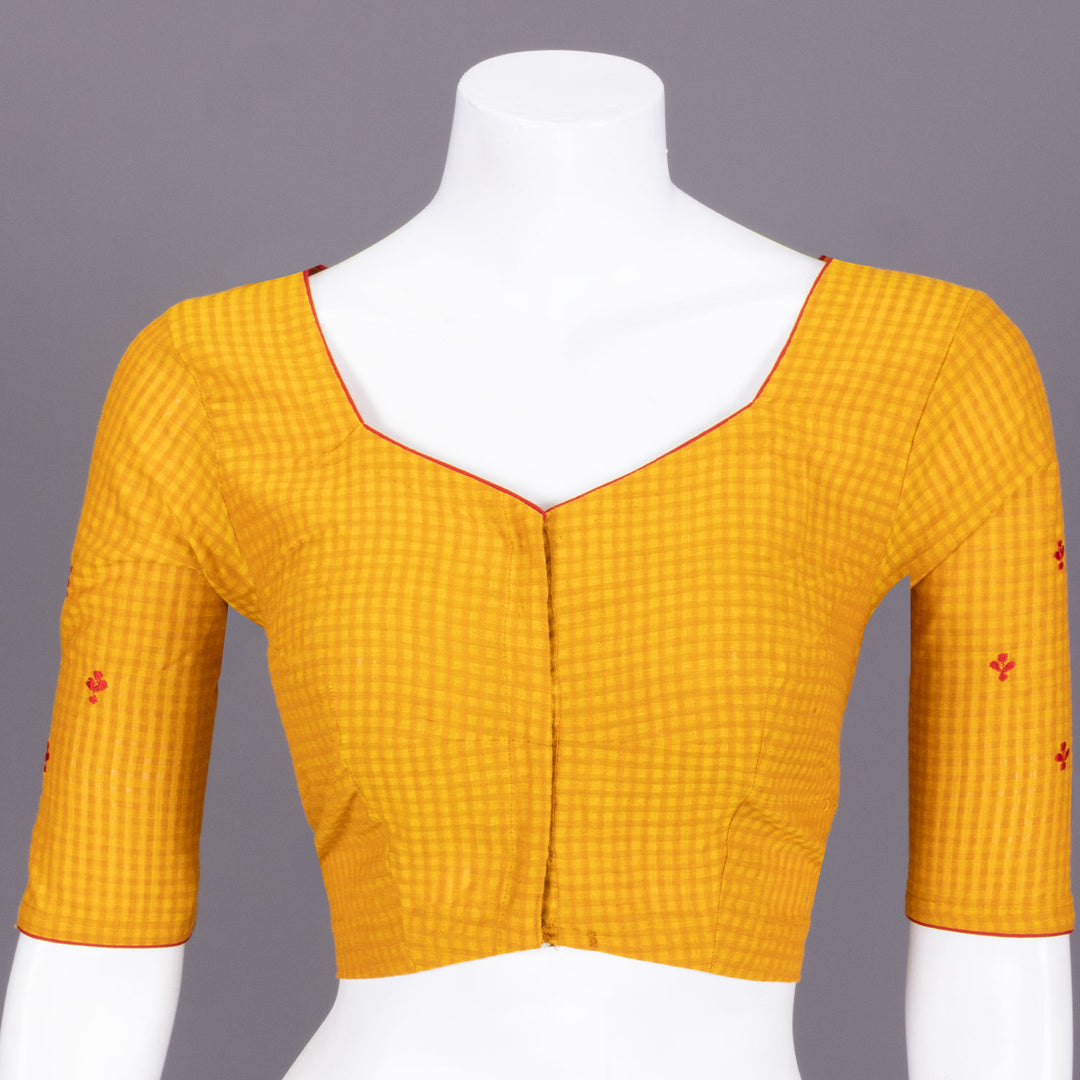 Yellow Slub Cotton Embroidered Blouse