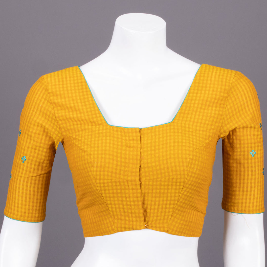 Yellow Slub Cotton Embroidered Blouse