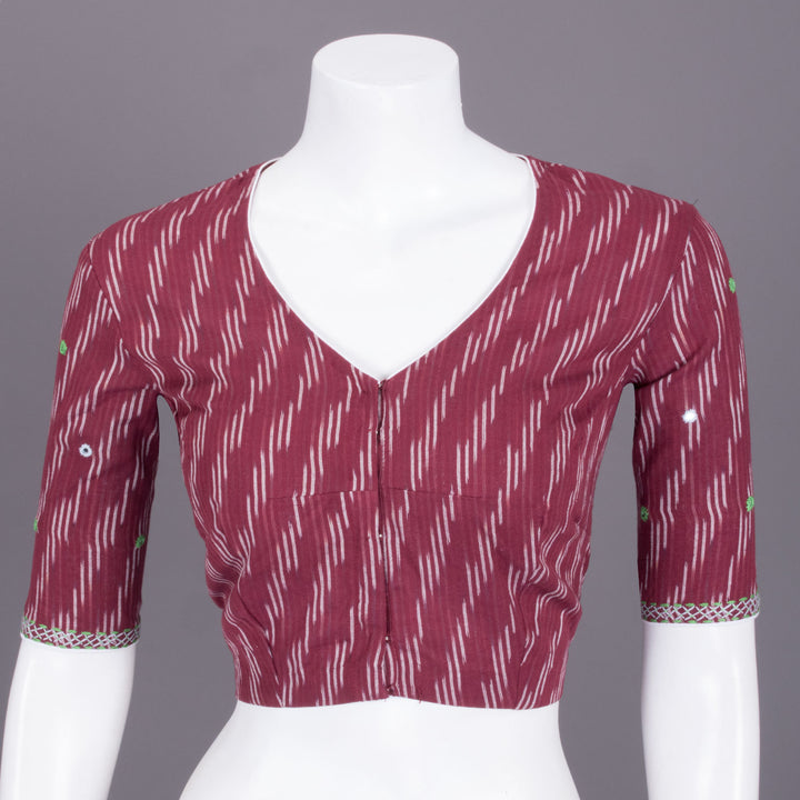 Red Ikat Mirror Work Embroidered Cotton Blouse