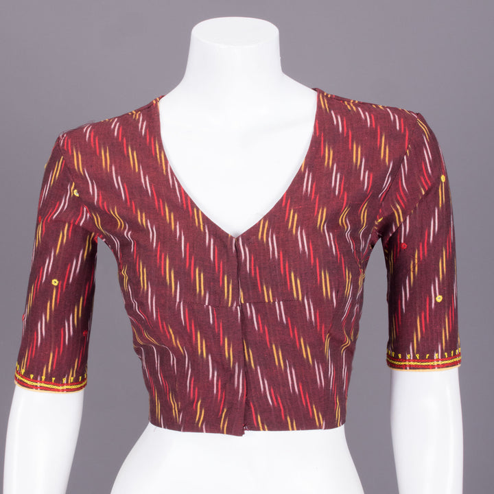 Brown Hand Embroidered Ikat Cotton Blouse