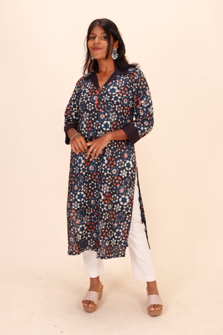 Blue Hand Block Printed Cotton Kurta 10071506