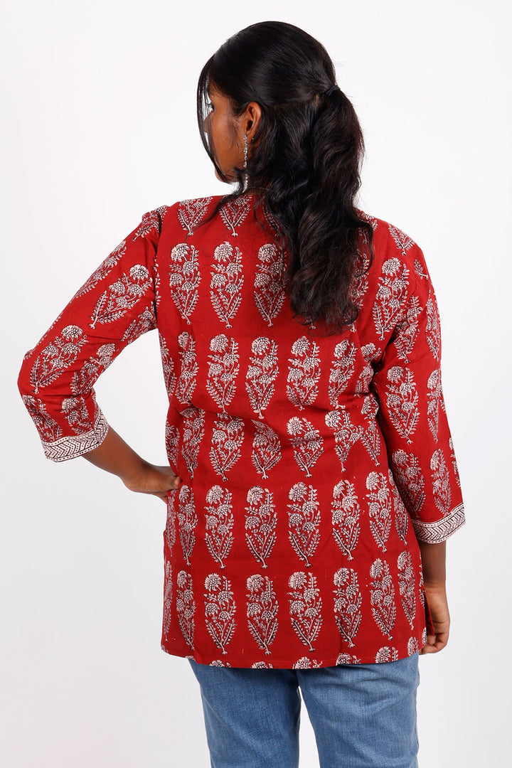 Red Bagh Printed Cotton Kurti