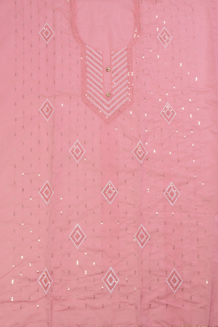 Pink Embroidered 3-Piece Silk Cotton Salwar Suit Material