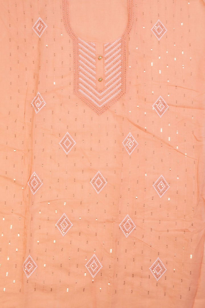 Peach Embroidered 3-Piece Silk Cotton Salwar Suit Material