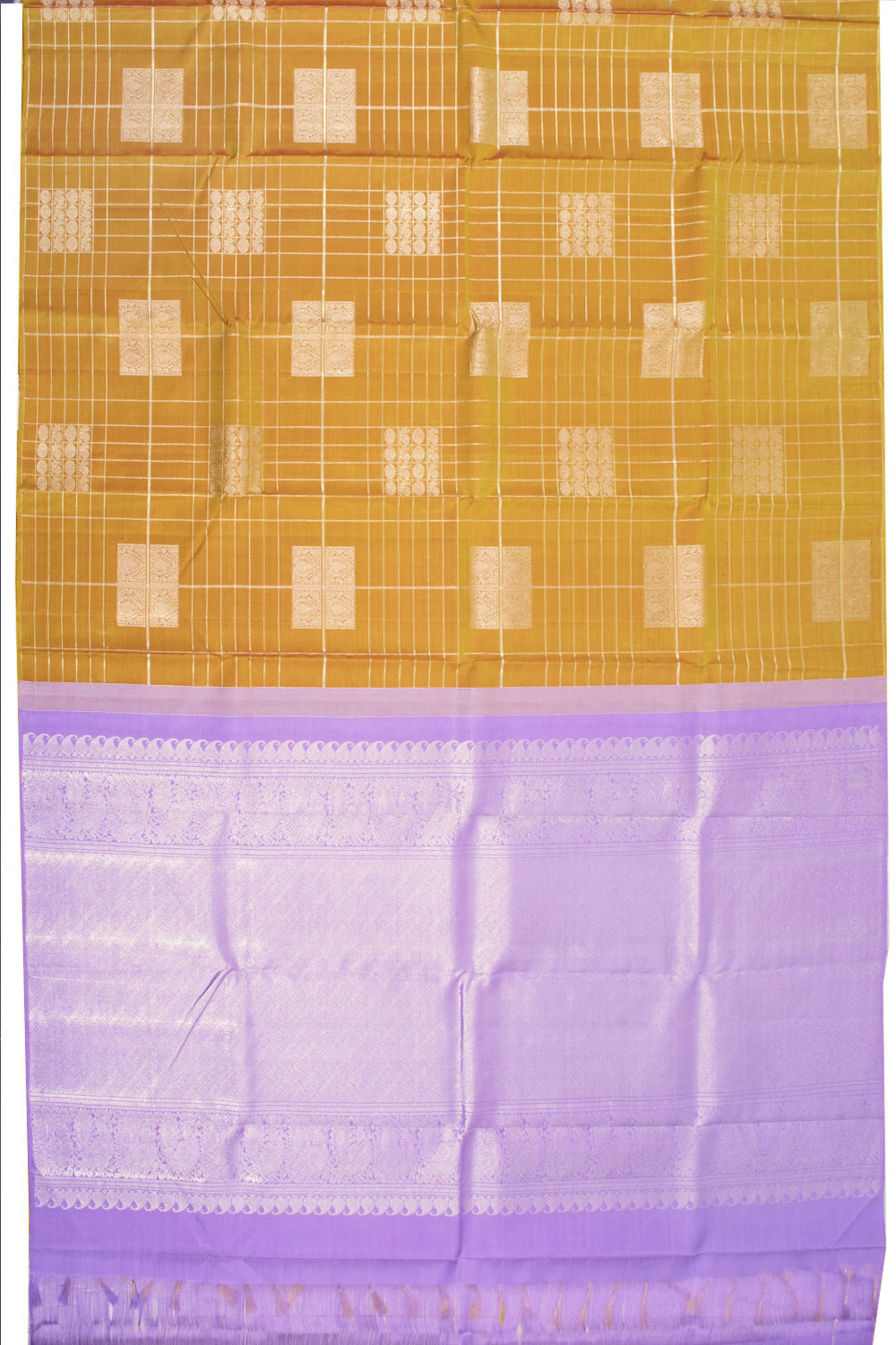 Yellow Shot Purple Handloom Kanjivaram Silk Saree