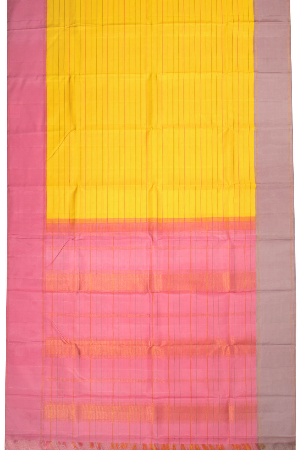 Yellow Handloom Korvai Kanjivaram Silk Saree