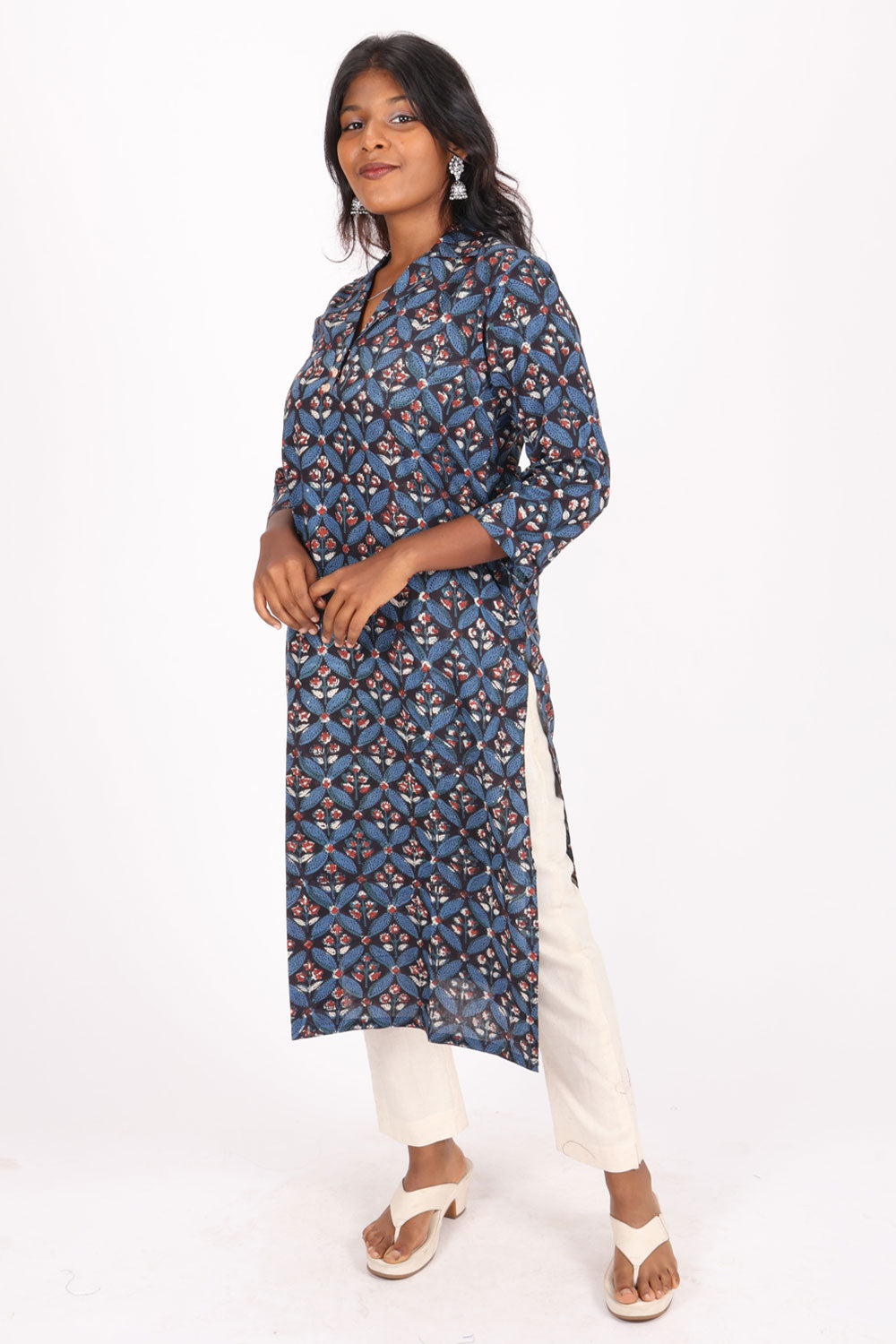 Blue Jahota Hand Block Cotton Kurta