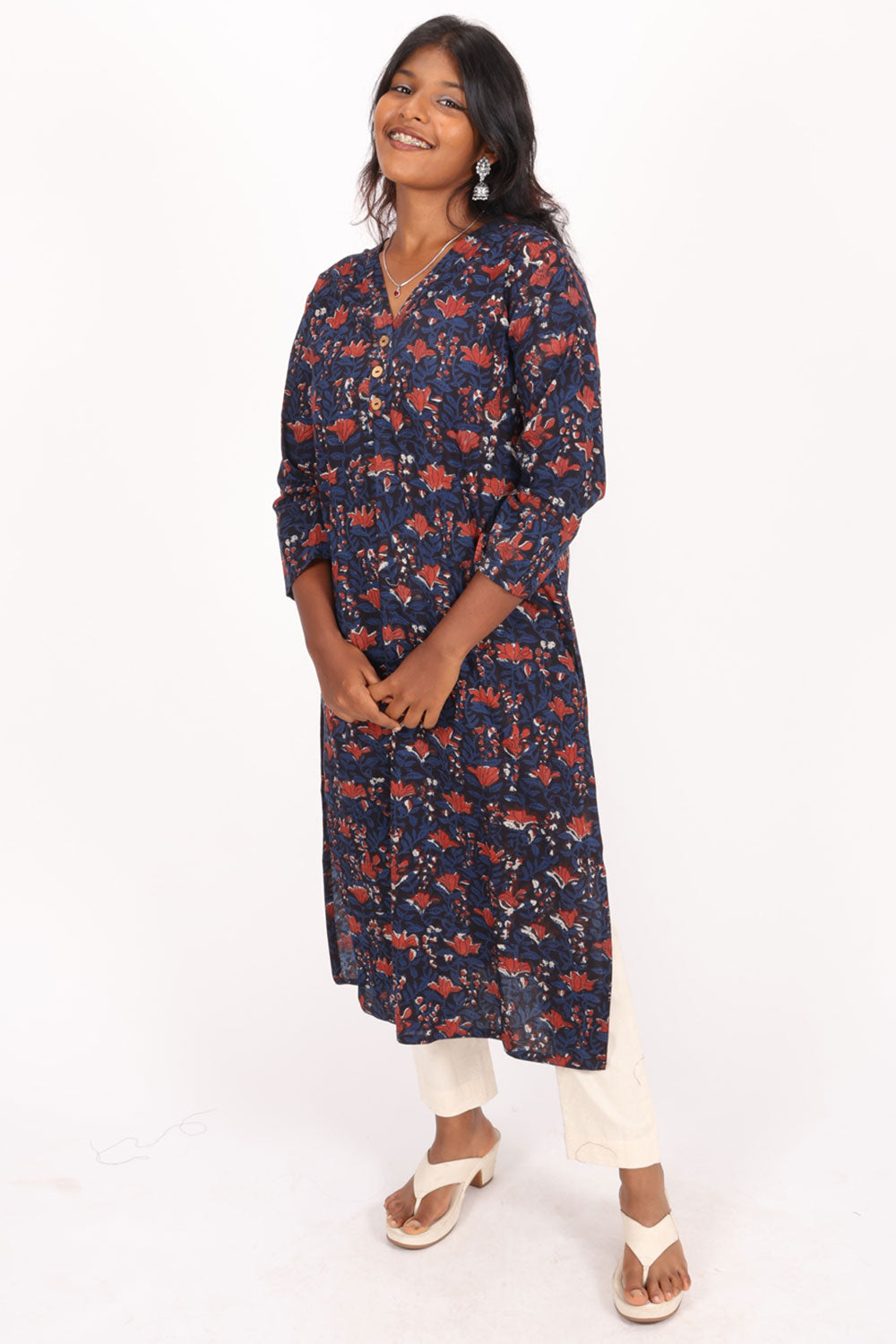 Blue Jahota Hand Block Cotton Kurta