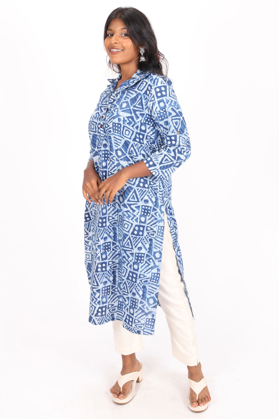 Indigo Dyed Dabu Printed Cotton Kurta 