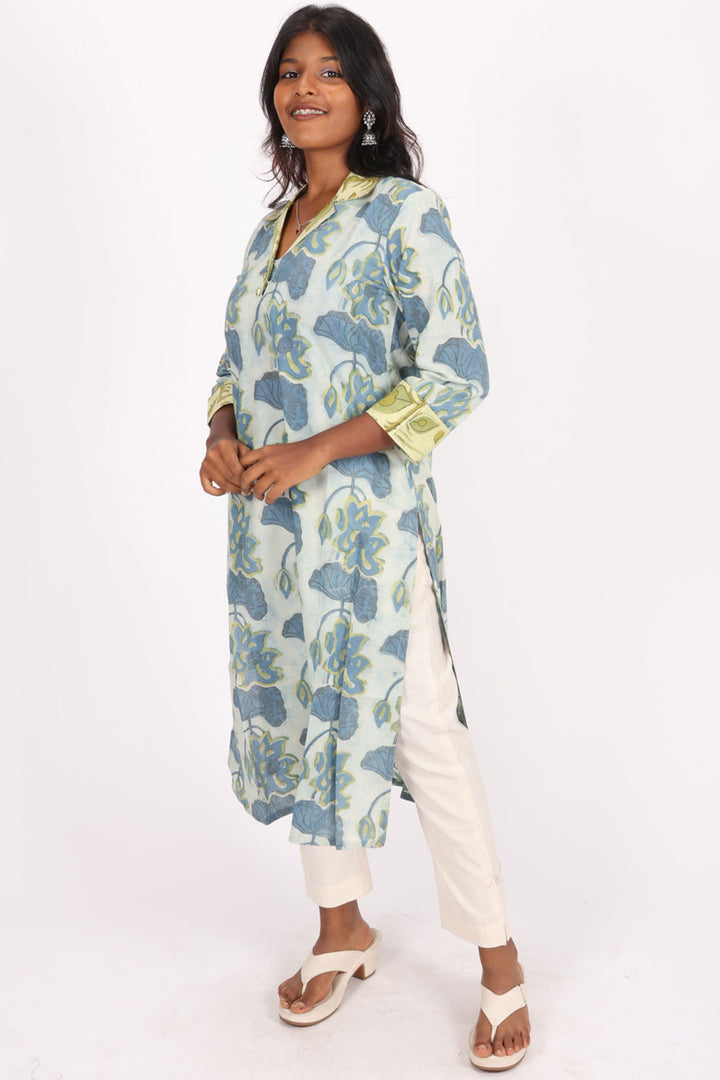 Blue Handblock Vanaspati Printed Cotton Kurta