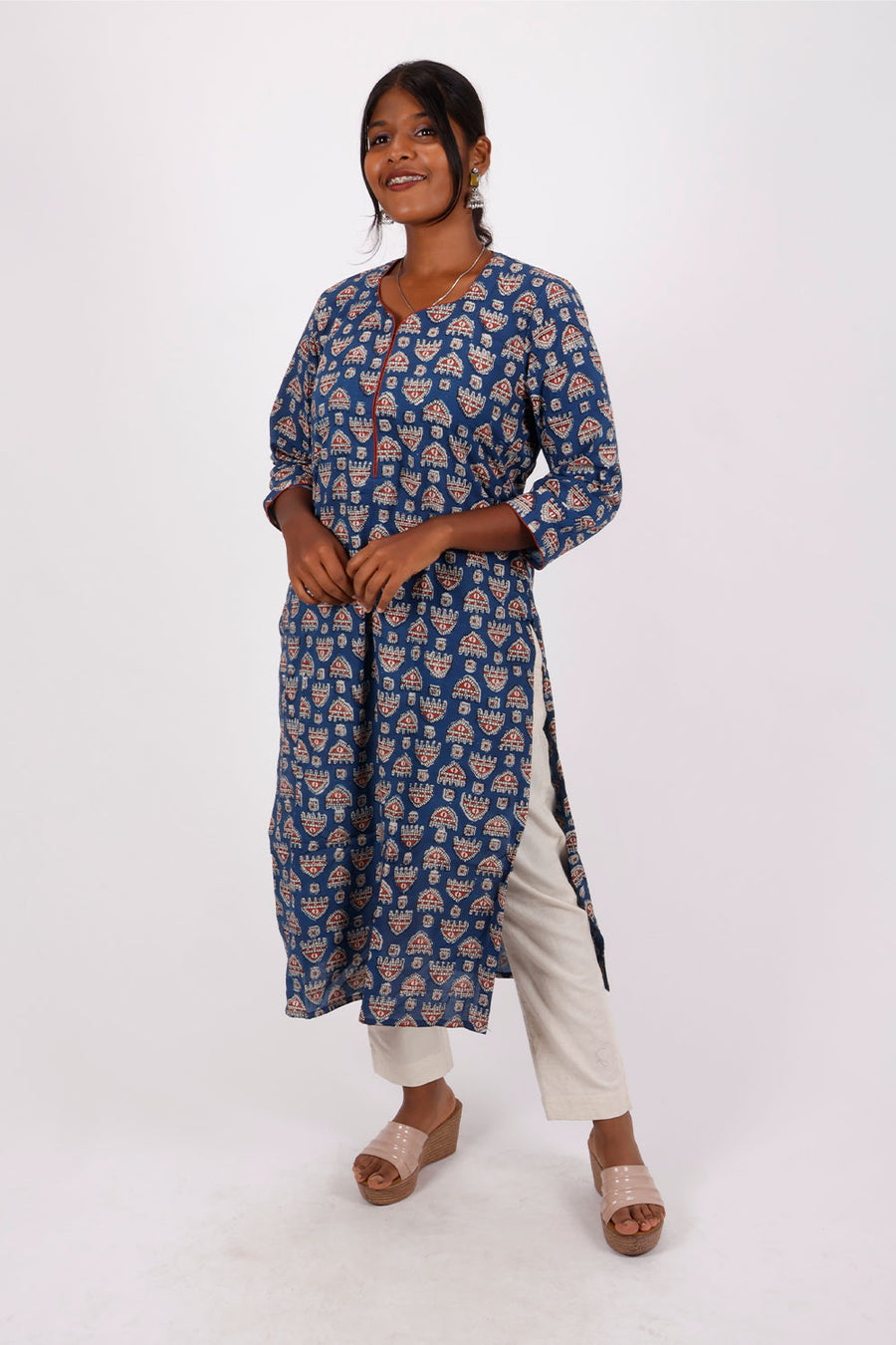 Blue Jahota Hand Block Cotton Kurta