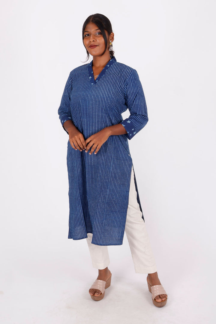 Indigo Hand Printed Cotton Kurta