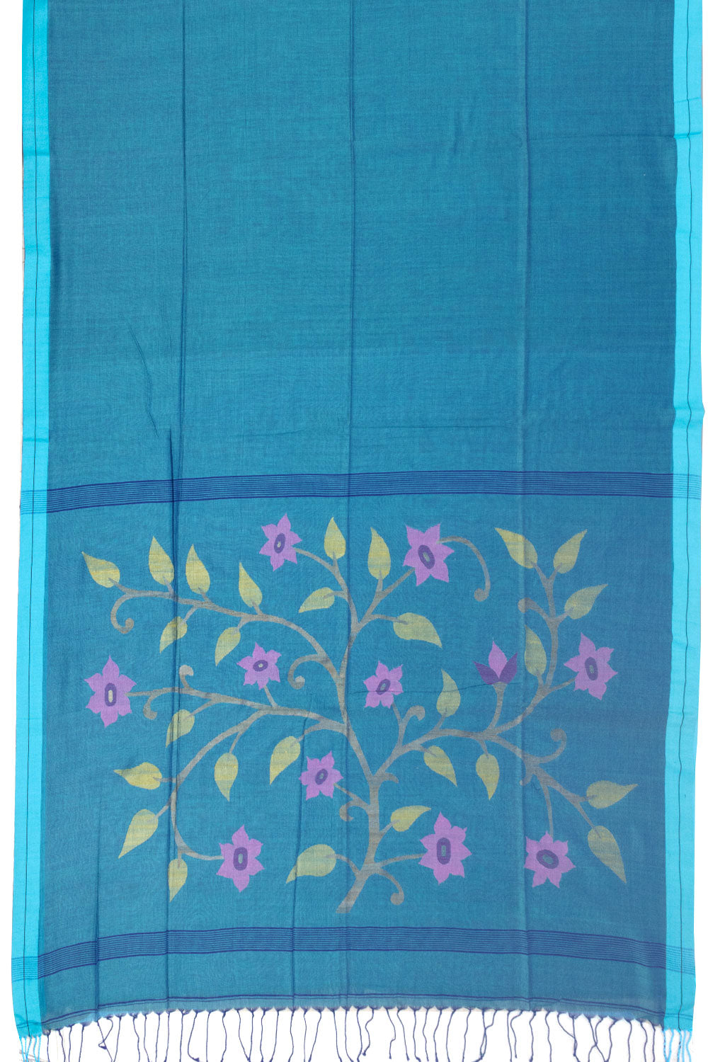 Blue Handspun And Handwoven Jamdani Cotton Saree 10072201