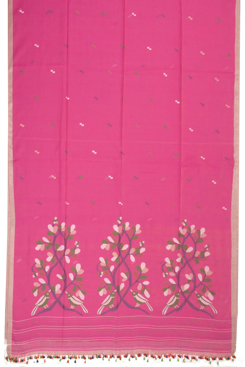 Pink Handspun And Handwoven Jamdani Cotton Saree 10072205