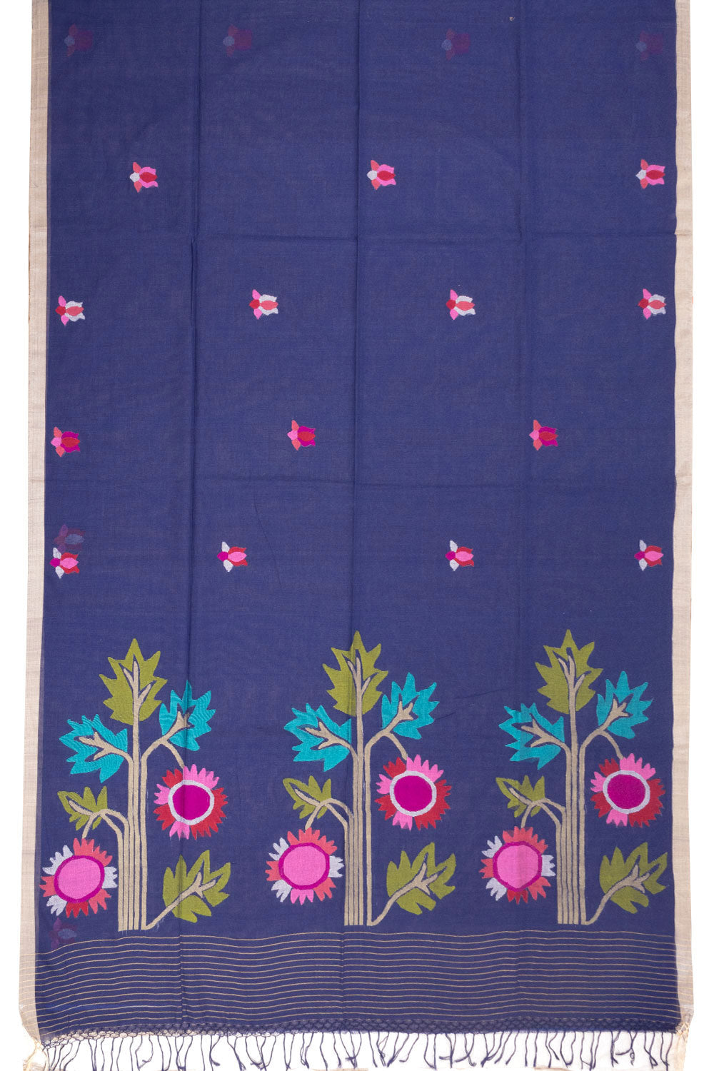 Blue Handspun And Handwoven Jamdani Cotton Saree 10072206