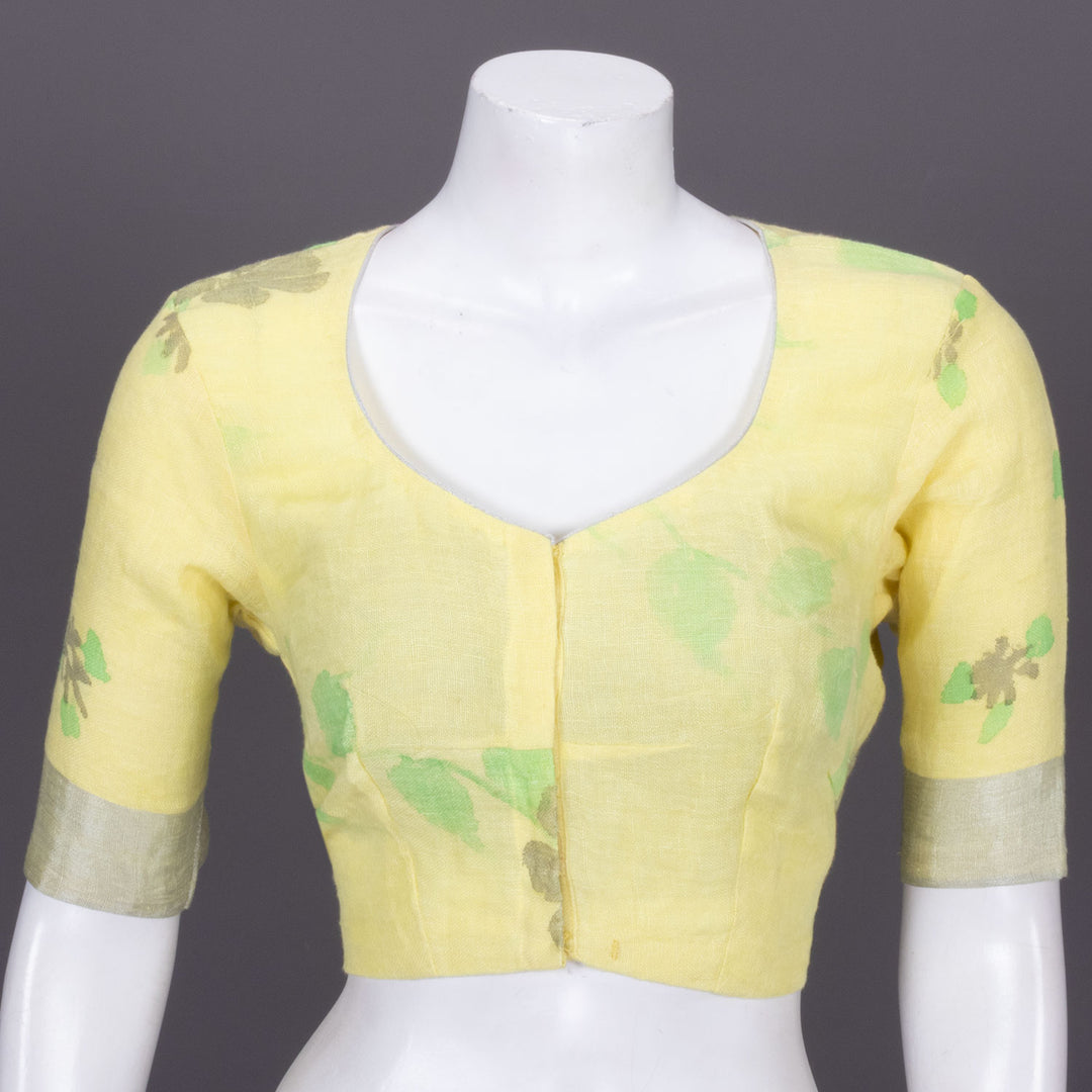 Yellow Hand Block Printed Linen Blouse 10072211