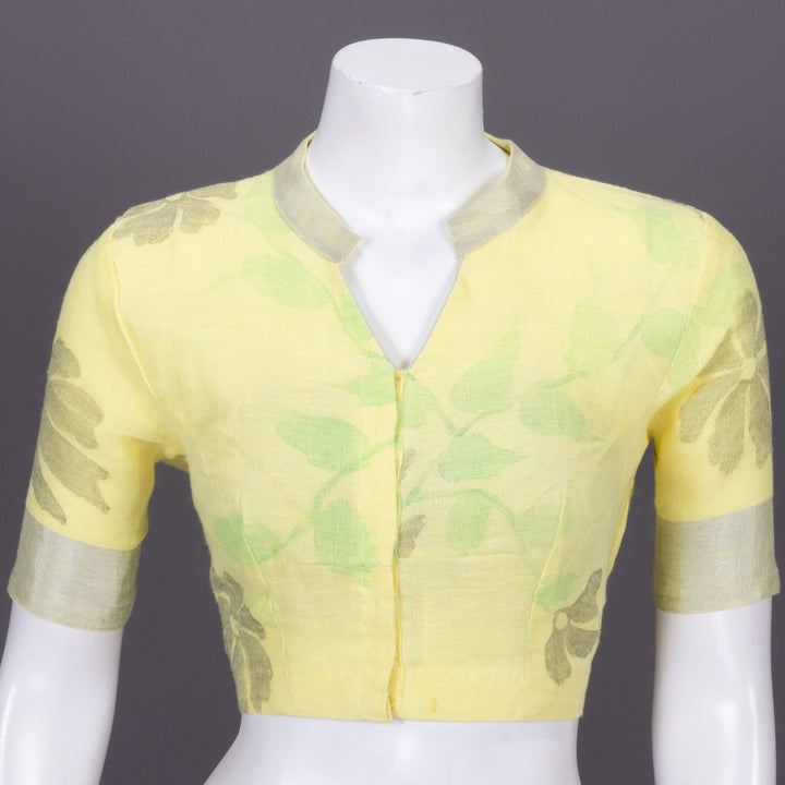 Yellow Hand Block Printed Linen Blouse 10072212