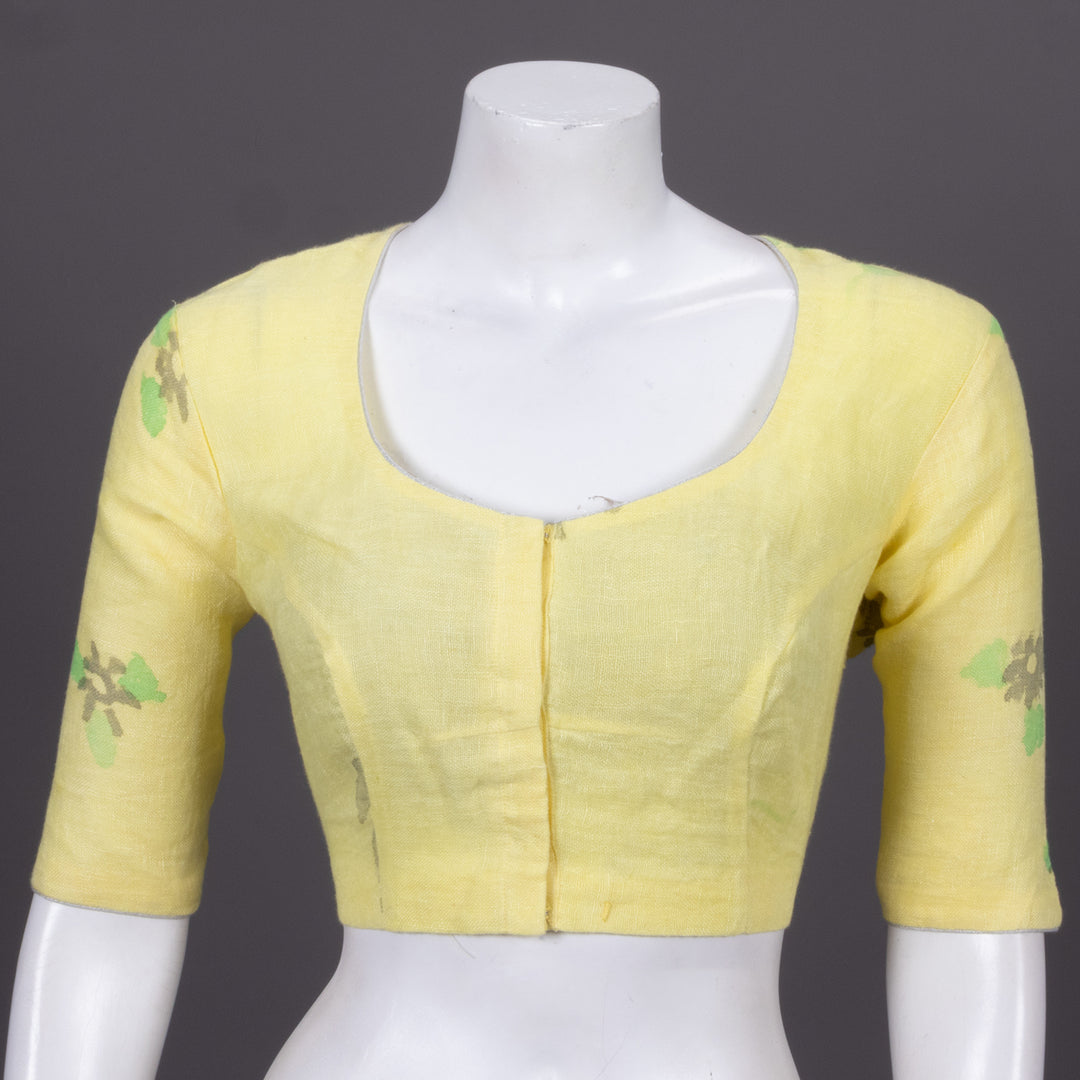 Yellow Hand Block Printed Linen Blouse 10072213