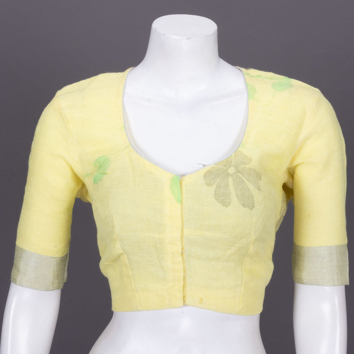 Yellow Hand Block Printed Linen Blouse 10072214