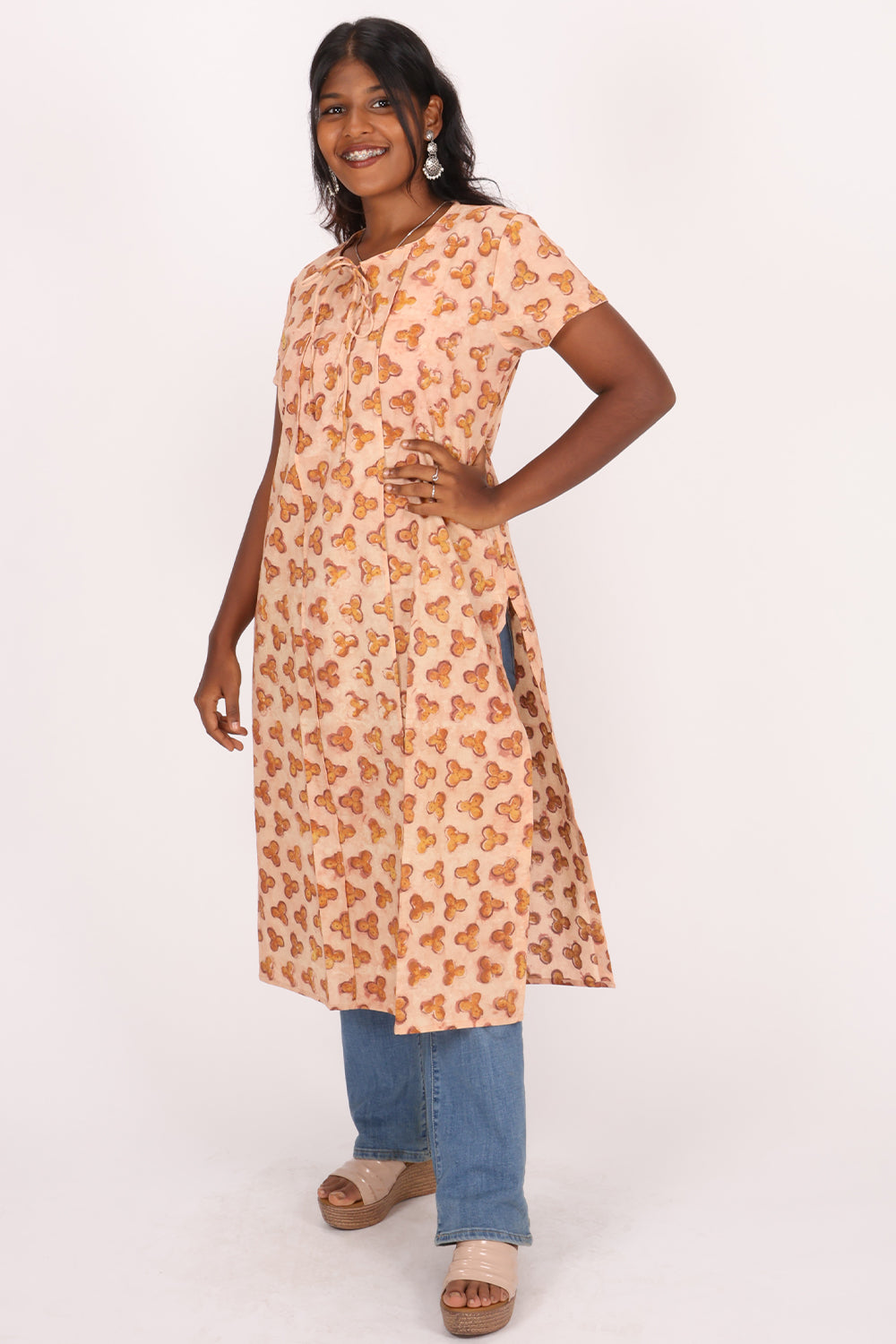 Pink Handblock Vanaspathi Printed Cotton Kurta