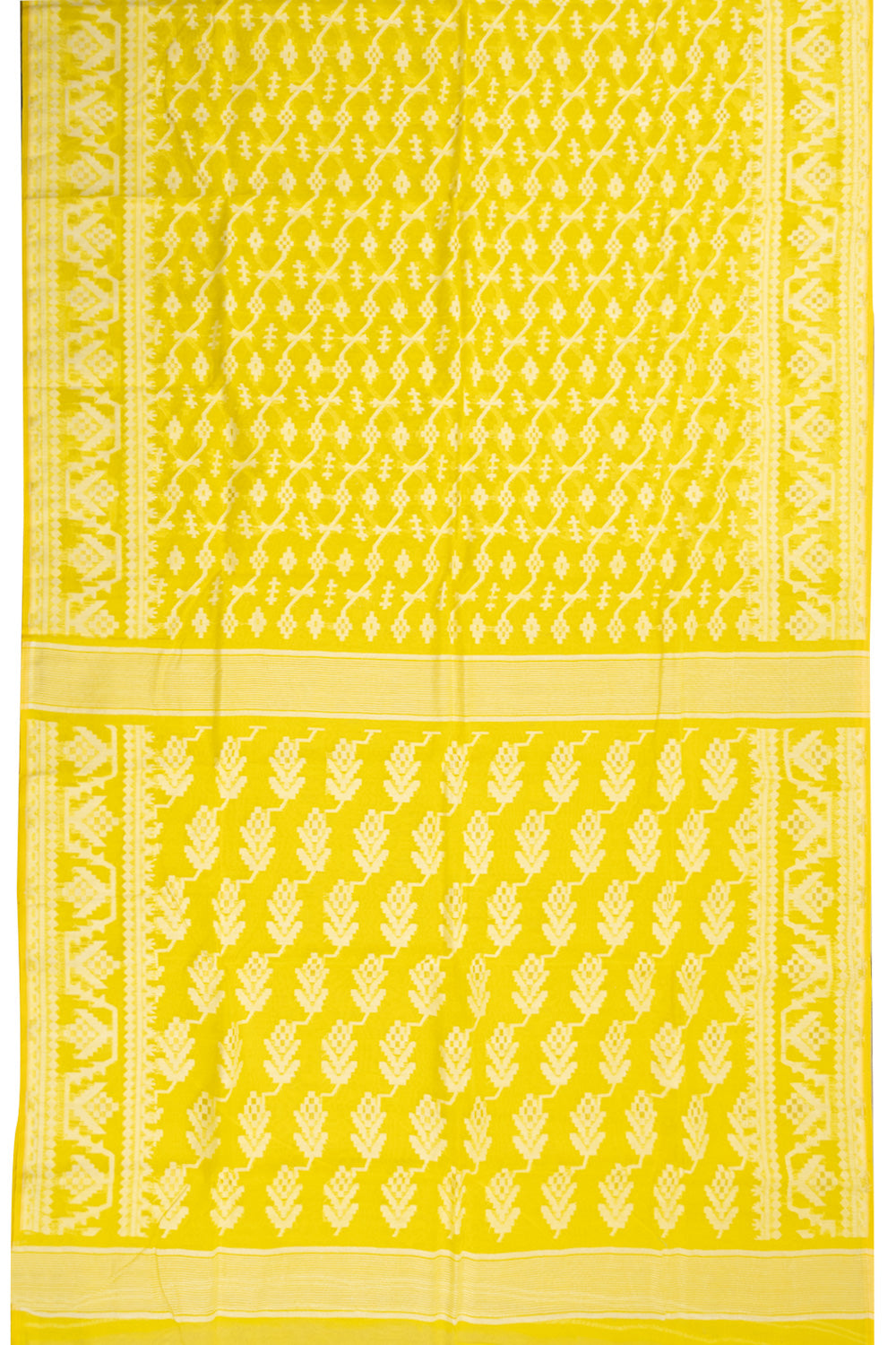 Yellow Handloom Jamdani Style Cotton Saree